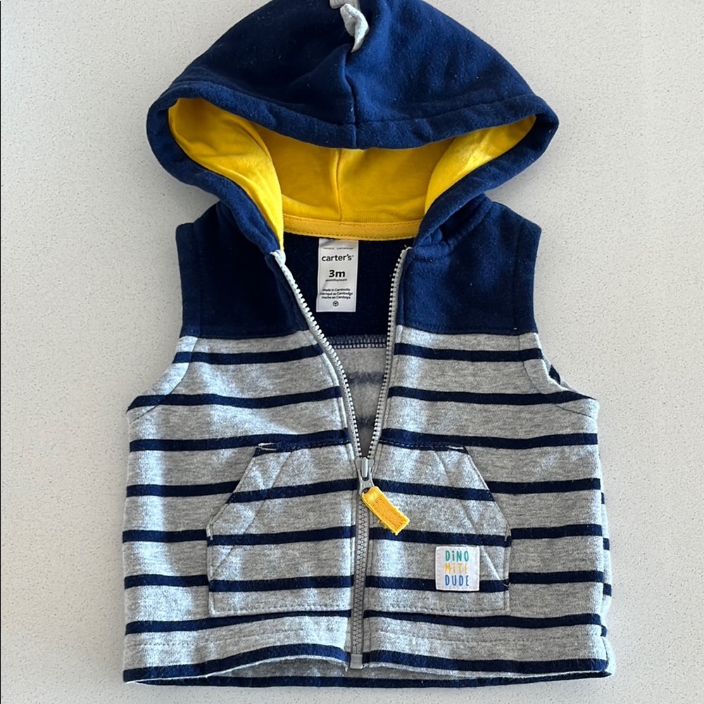 Carter's Blue and Gray Hooded Vest with Striped Design for a cooler day!